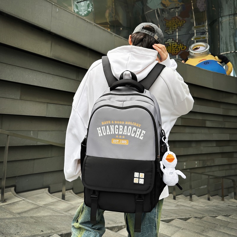 High school student schoolbag, large capacity, high appearance level, contrasting color, high school student backpack, trendy college student couple backpack details Picture