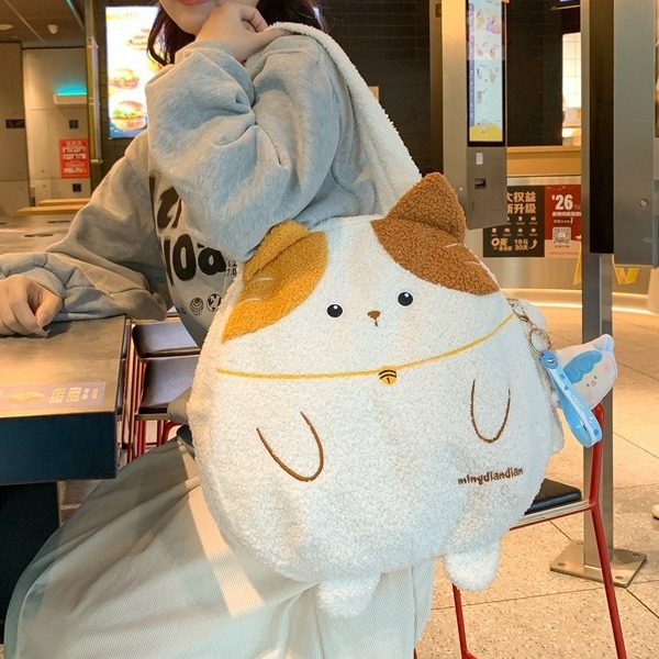 Cute cat plush bag for women 2023 autumn/winter new ins cartoon shoulder bag, soft girl commuter tote bag details Picture