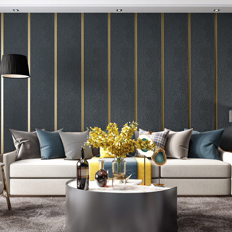 Modern and simple 3d stereoscopic deerskin velvet wallpaper, plain non-woven fabric, marble stripes, living room TV background wallpaper Application Scenario
