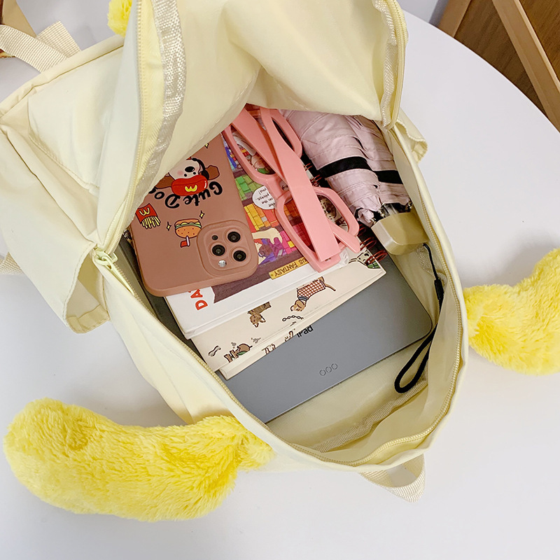 The 2025 new summer collection features a quirky yellow bag with a large capacity and cute cartoon canvas backpack for women Application Scenario