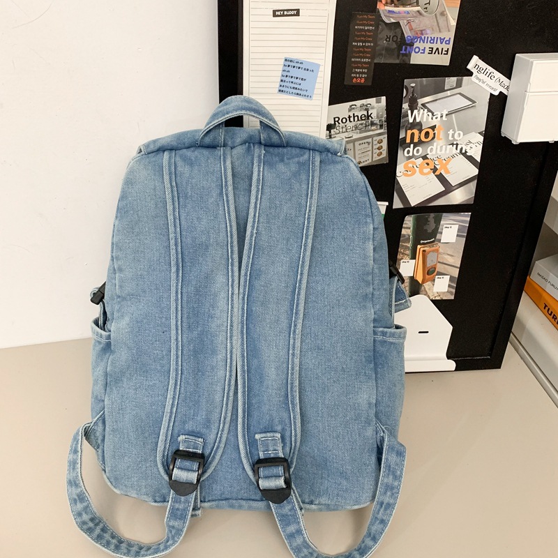 Backpack for women with a laid-back style and a sense of weight, retro denim bag, large-capacity student backpack, artistic forest-style bag Specification drawing