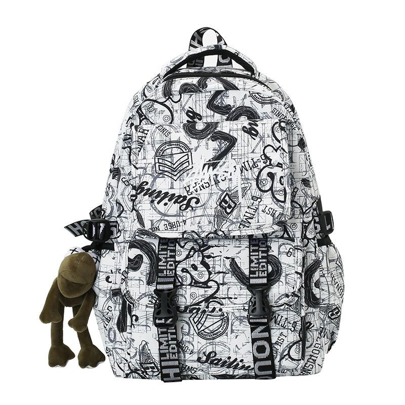 Male college student schoolbag, large-capacity trendy brand, Hong Kong-style couple's trendy backpack, Japanese-style personalized graffiti travel bag Item Picture