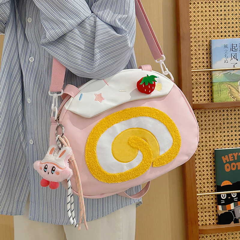 Cute color-blocking Swiss roll crossbody bag for girls 2025 new style sweet girl college student class shoulder bag tote bag full figure