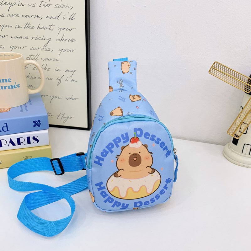 New children's chest bag, cute cartoon coin purse for boys and girls, fashionable capibara crossbody bag, outdoor backpack details Picture