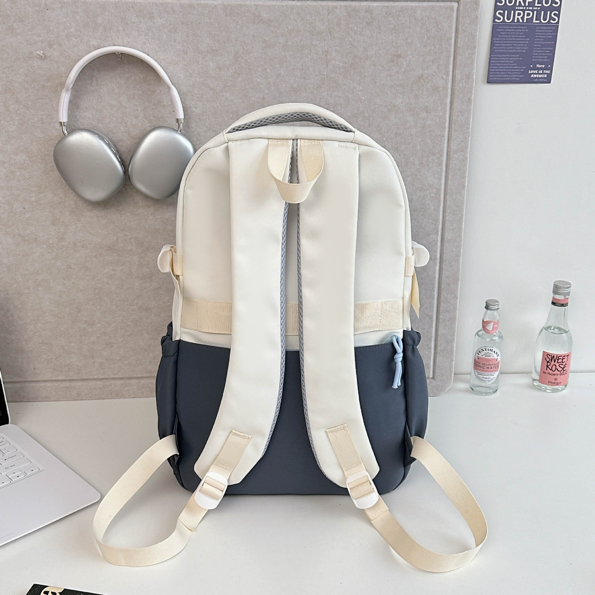 American retro color-blocking schoolbag for girls, Korean Instagram school style, multi-layered lightweight backpack for junior and senior high school students, and for boys Specification drawing