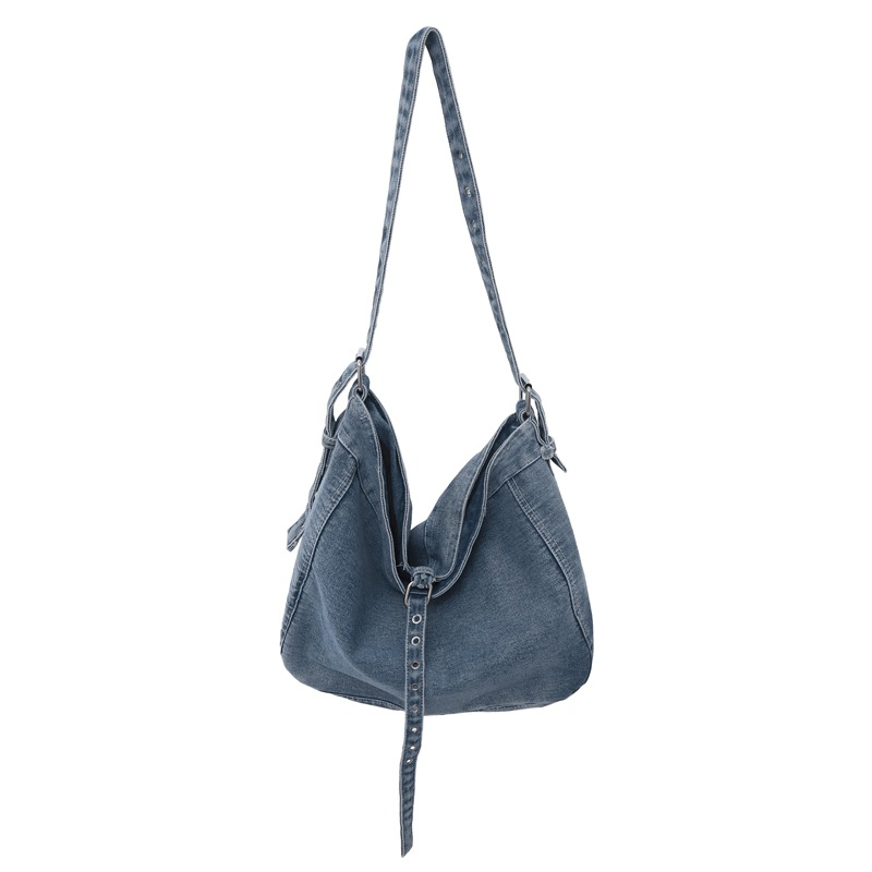 New washed denim single-shoulder bag, retro workwear style, large-capacity daily commuting tote bag and crossbody bag Item Picture