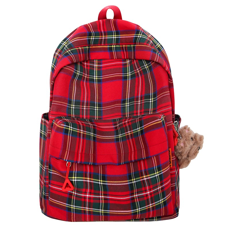 Japanese-style campus autumn and winter retro checkered backpack, junior and senior high school schoolbag, niche large-capacity college student class backpack Item Picture