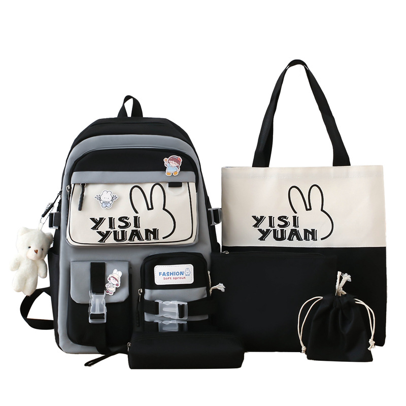 A new and fresh Korean-style backpack five-piece set for students, casual and versatile, lightweight and cute backpack for primary school students Item Picture