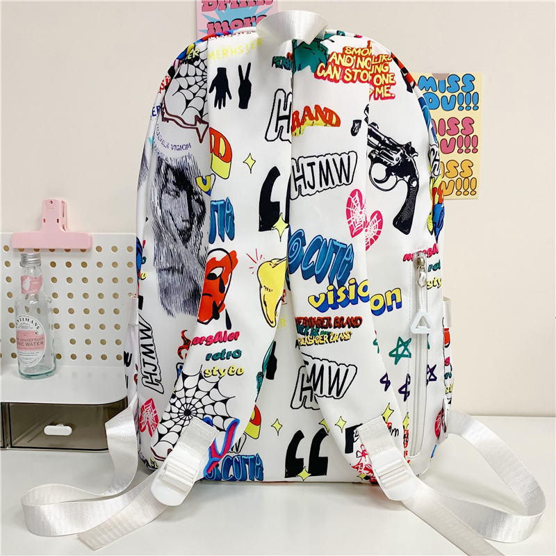 A new Japanese-style backpack with a high level of appearance, personalized graffiti and cute prints. It is a versatile and large-capacity backpack for both men and women Specification drawing