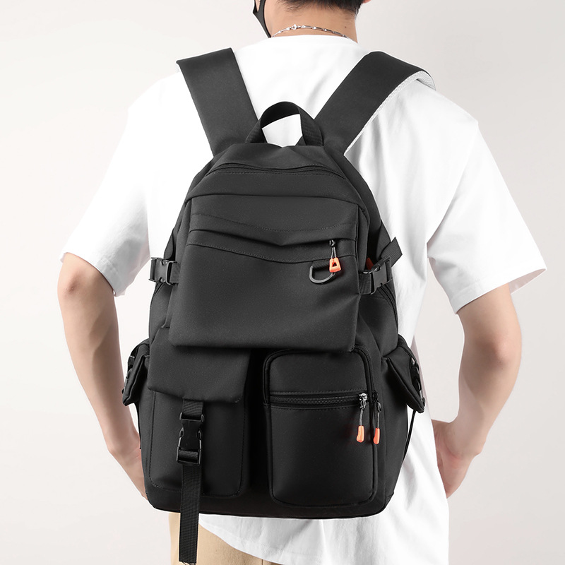 New large-capacity multi-compartment casual, versatile and simple backpack, solid color waterproof and fashionable schoolbag for junior and senior high school students details Picture