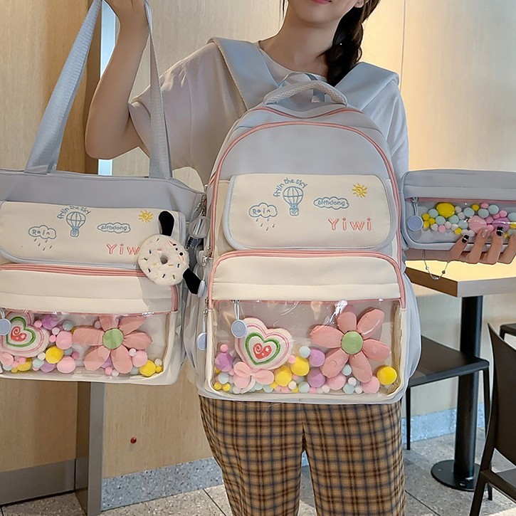 The new high-quality Japanese-style ins color-blocking lightweight backpack is a fresh and sweet "Dopamine" pain-relieving bag details Picture