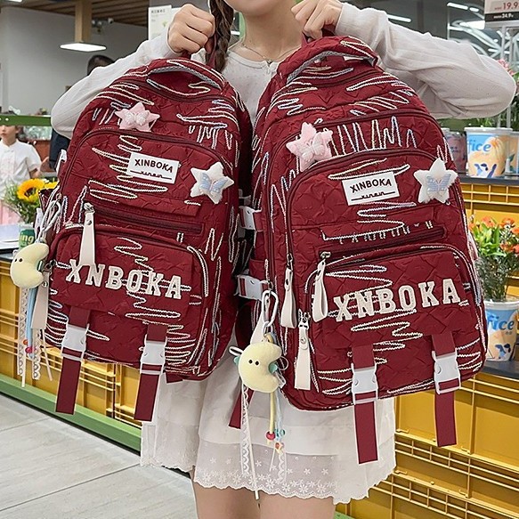 A new high-appearance-level, fresh and sweet backpack from Korean Instagram, a lightweight and large-capacity backpack for junior and senior high school students with multiple compartments details Picture