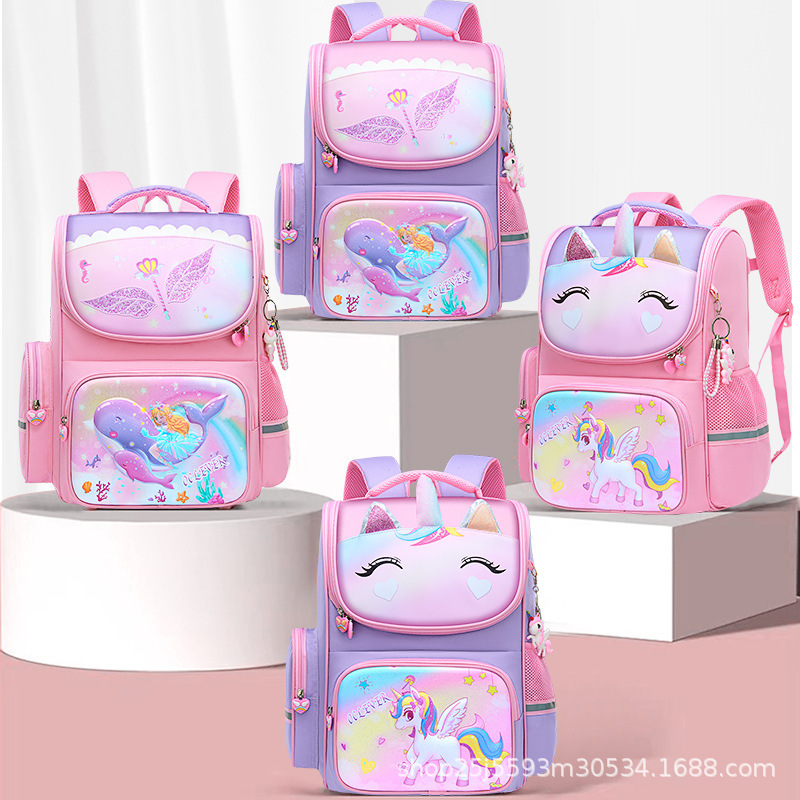 New 2024 Cartoon Unicorn Children's schoolbag with large capacity, reducing burden and protecting the spine, a backpack for grades 1-6 primary school students full figure