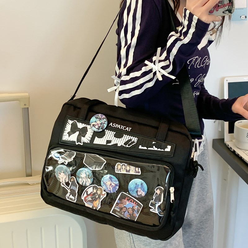 Korean ins large-capacity student class bag, transparent for going out, Japanese Harajuku vintage girl single-shoulder crossbody bag details Picture
