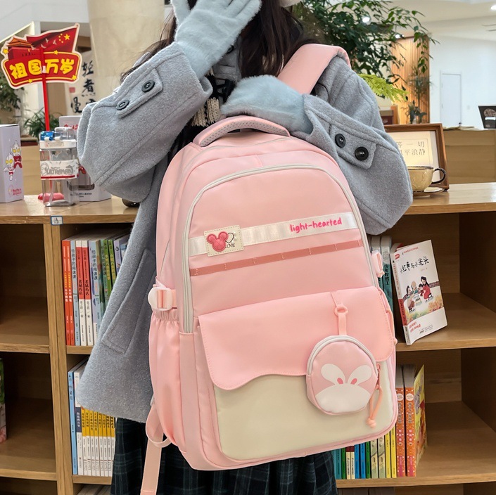 Spring new schoolbag Korean style Instagram cute color contrast high appearance level light backpack for primary school students from grades three to six full figure