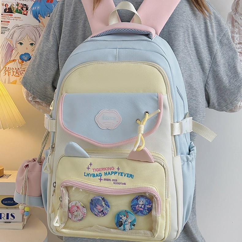 New Korean-style school style fresh and clean pain bag, large-capacity female high school student backpack, multi-layered campus schoolbag details Picture