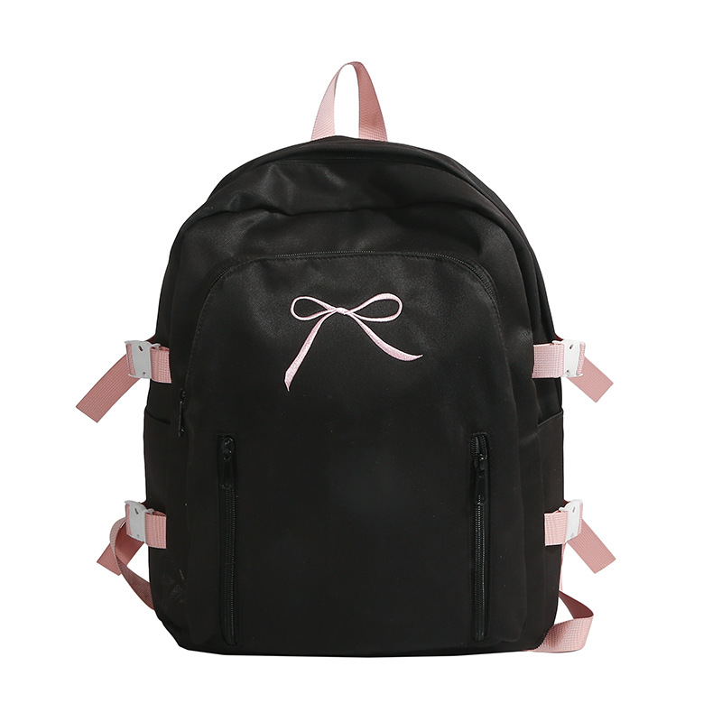 2025 New Japanese-style cute Korean-style versatile middle and high school schoolbag, casual and simple solid color bow backpack Item Picture