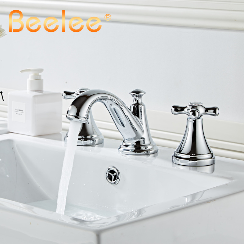 Amazon Beelee Bela bathroom brass European and American style black antique copper three-hole double-handle cold and hot water basin faucet full figure