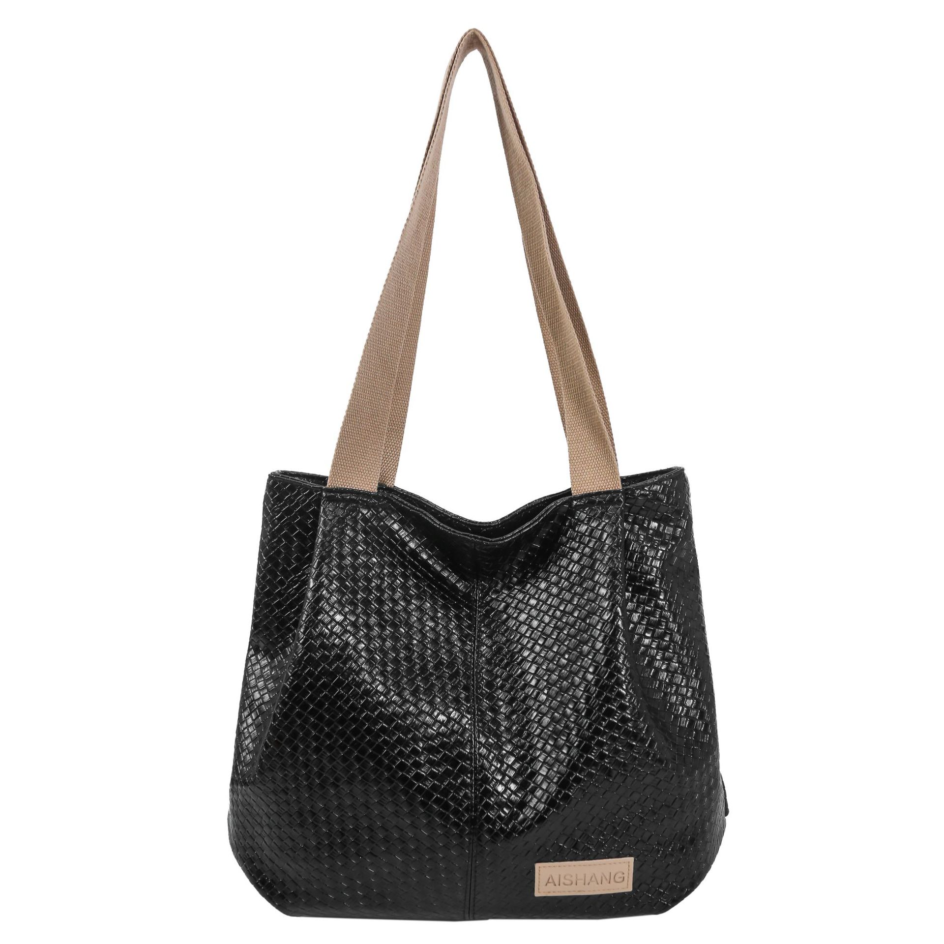 The new woven pattern soft pu single-shoulder bag for women's foreign trade has a large capacity, is casual and versatile, and is a tote bag for college students' classes Item Picture