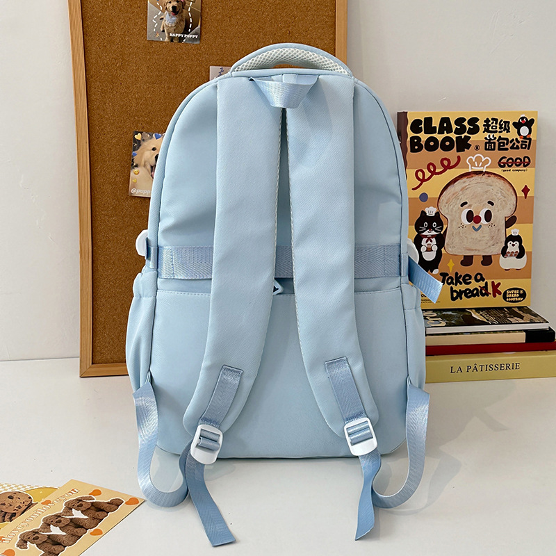 A new high-appeal, fresh, sweet and cute color-blocking backpack from Korean Instagram, a lightweight backpack for junior and senior high school students Specification drawing
