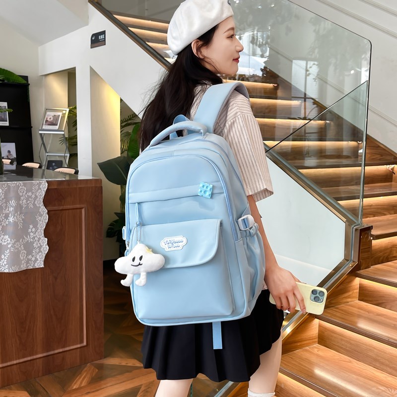 Simple Japanese-style solid-color casual college student schoolbag, lightweight and versatile backpack for Instagram girls, multi-compartment backpack details Picture