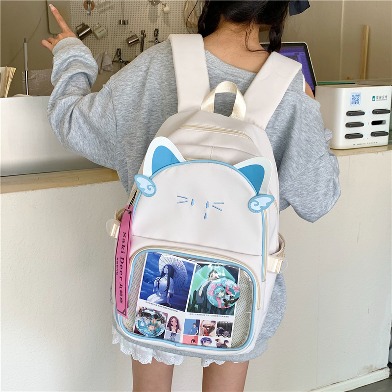A new Japanese-style high aesthetic level, sweet and cute, cat-ear transparent smug pain bag, a lightweight mini backpack for junior and senior high school students details Picture
