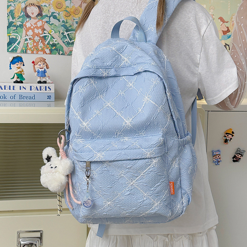 A high-appearance-level forest-themed female college student with a bow design, a fresh and sweet girl's backpack details Picture