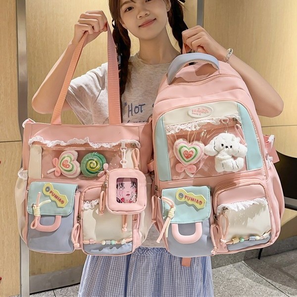 A new high-appearance-level, fresh, sweet, transparent, pain-relieving bag, after-school bag, lightweight and large-capacity backpack from Japanese ins details Picture