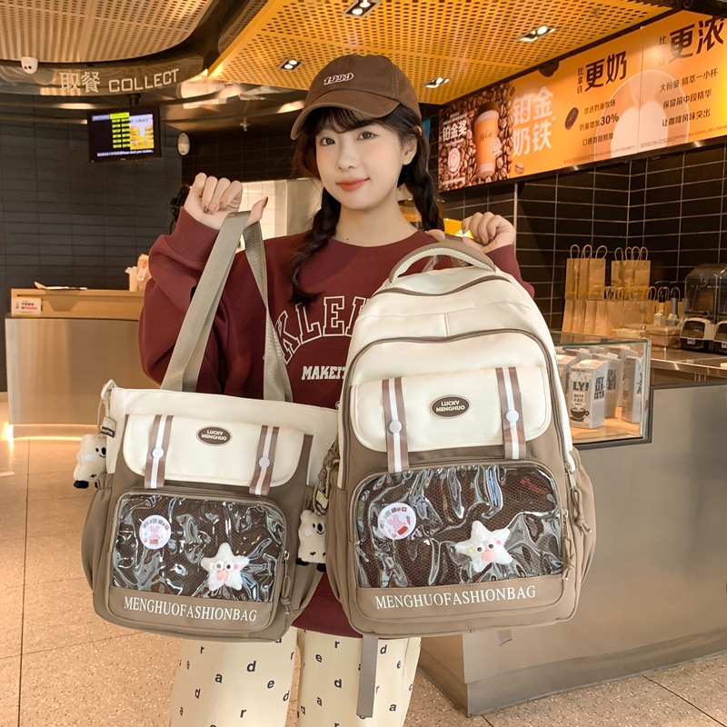 Japanese-style ins color-blocking hand-held tutorial bags for primary and secondary school students and Korean-style ins large-capacity school-style student backpacks details Picture
