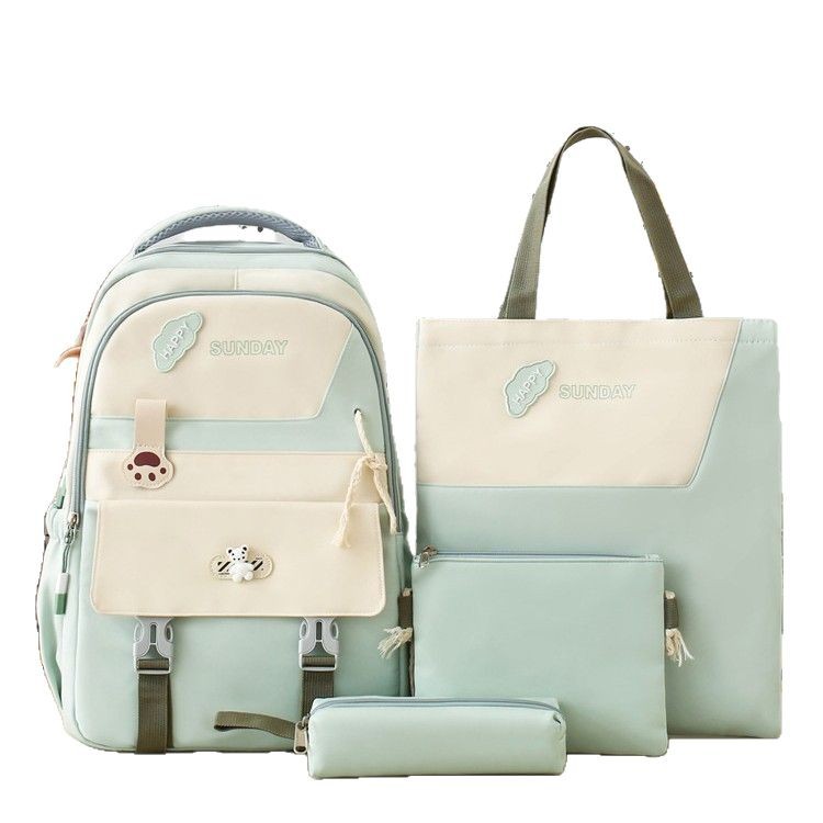 Junior high school backpack for girls, Korean version Harajuku large capacity four-piece set, middle school backpack with high appearance level, college student schoolbag Item Picture
