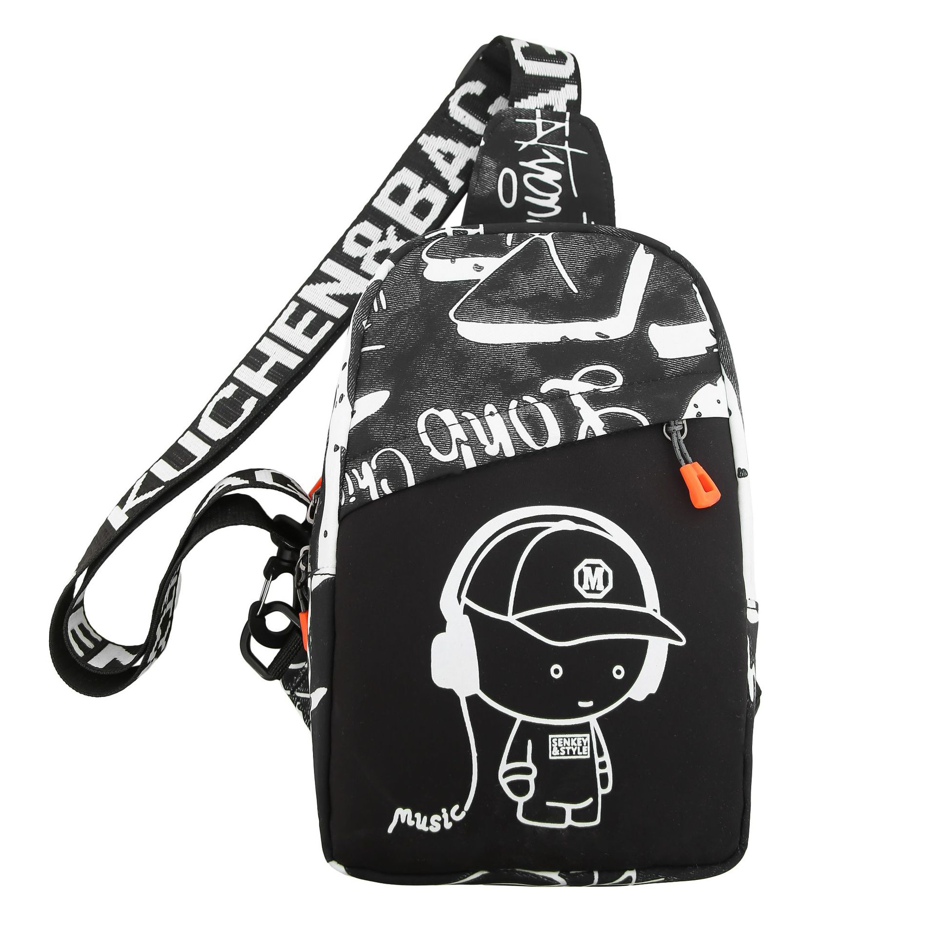 A new men's trendy chest bag from foreign trade, a unique graffiti sports crossbody bag, a cool and trendy night reflective outdoor cycling single-shoulder bag Item Picture