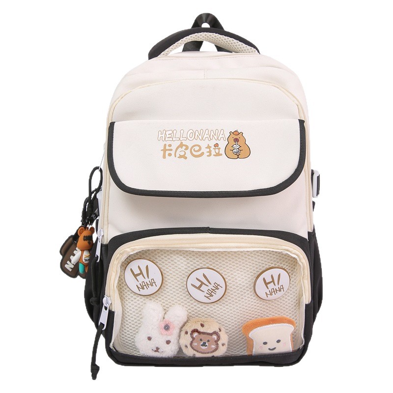 A new high-appeal, fresh and cute Capibara pattern backpack for junior and senior high school girls, a lightweight and large-capacity backpack Item Picture