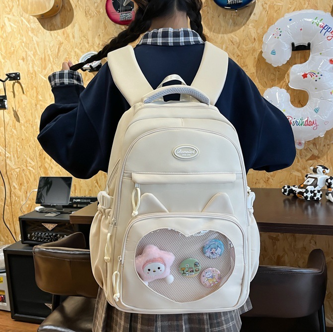 Japanese-style ins schoolbag, versatile for girls on campus, cute for young girls, high appearance level, backpack, large capacity, transparent pain-relieving bag full figure