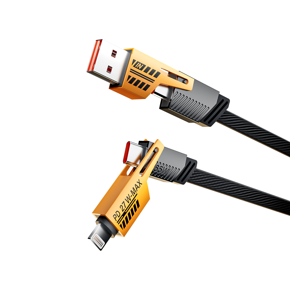 【 Support for Forwarding 】 PowerMax 65W Super Fast Charging 4-in-1 cable with 2 drag and 2 Wasp Mecha Fast Charging Data Cable. Item Picture