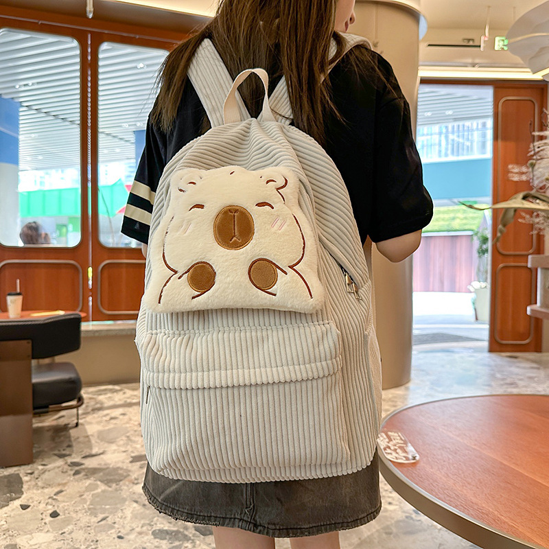 Japanese-style InS-style cute cartoon schoolbag, schoolgirl high school style corduroy backpack, casual college student backpack full figure