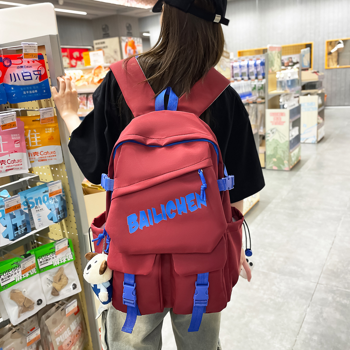 A new Korean-style ins high-look, fresh candy-colored letter backpack, a simple and lightweight backpack for junior and senior high school students details Picture