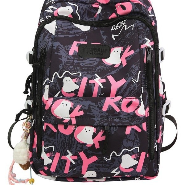 A new high-appeal Japanese-style ins fresh, sweet and unique graffiti color-blocking backpack for junior and senior high school students Item Picture