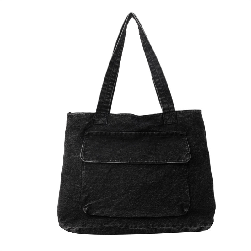 Washed denim bag, women's canvas bag, new 2024 trendy large-capacity single-shoulder bag, laid-back style student commuting underarm bag Item Picture