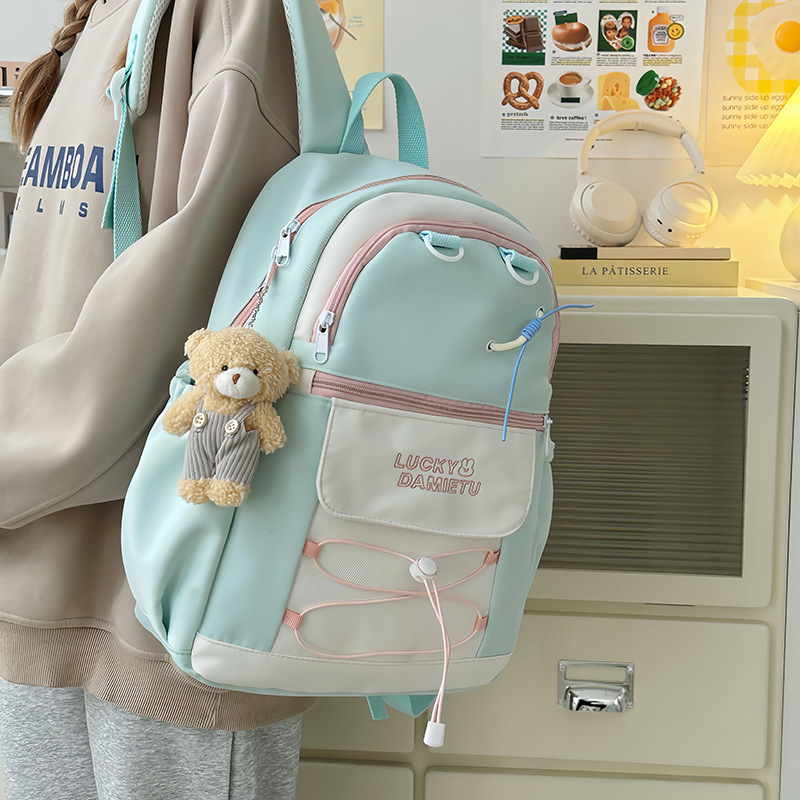 High appearance level schoolbag for girls, Korean version of Instagram, large-capacity backpack for middle and high school students, dopamine soft girl spring outing backpack details Picture