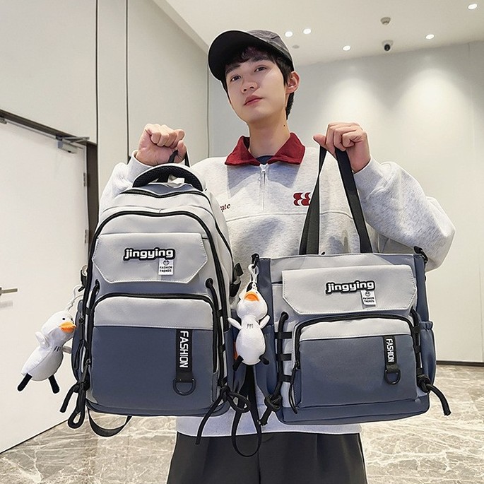 New minimalist color-blocking couple crossbody bag, high appearance level, casual large-capacity two-piece backpack for primary and secondary school students full figure