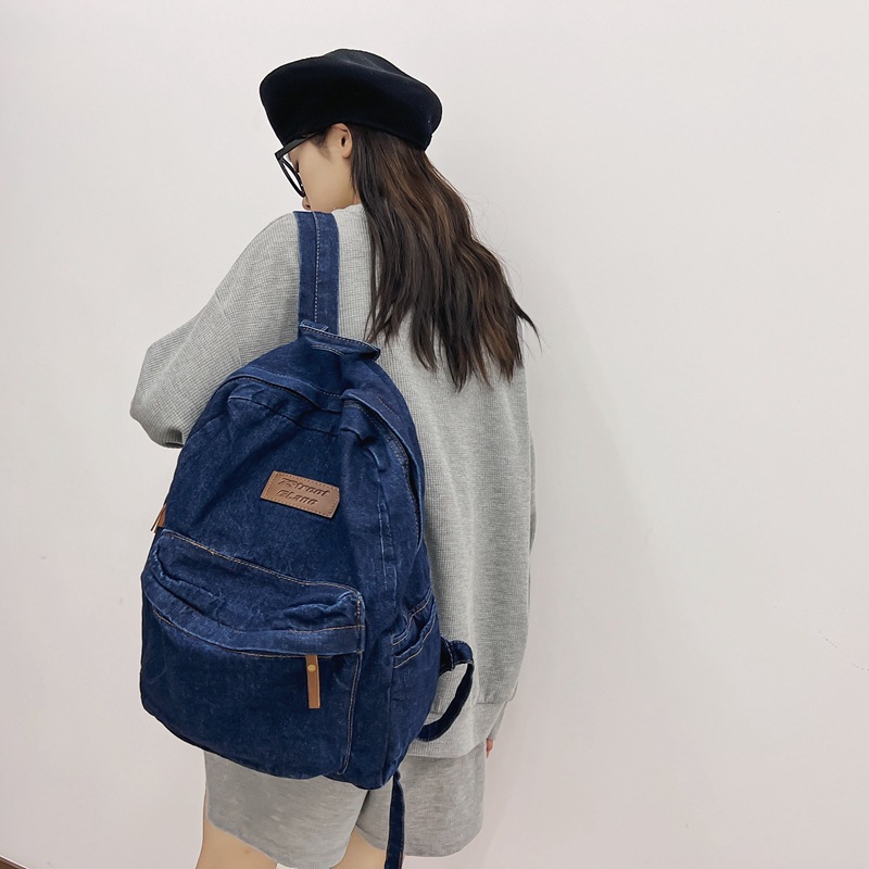 2022 New style schoolbag for boys, large capacity for high school students, denim for middle school students, Korean style casual backpack for girls details Picture