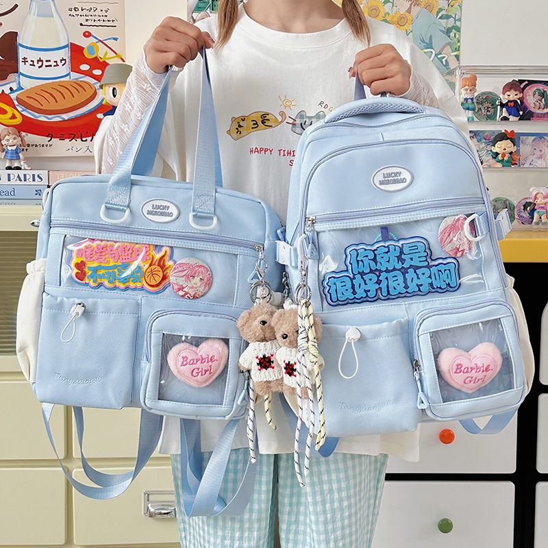 New fresh and sweet school-style large-capacity backpack for female junior and senior high school students, high appearance level two-piece set for primary and secondary school students details Picture