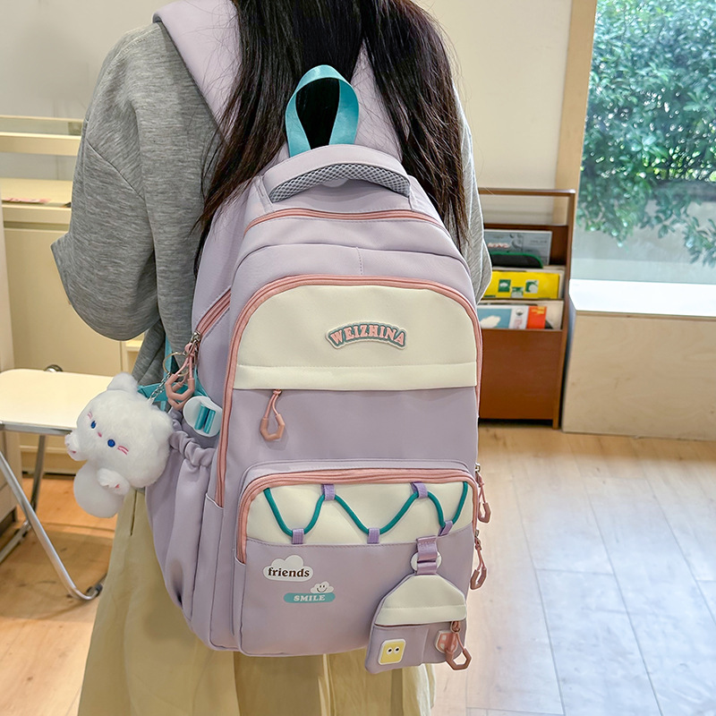 Spring new high-quality schoolbag for girls, Korean style Instagram color-blocking and splicing multi-compartment lightweight backpack for primary and secondary school students full figure