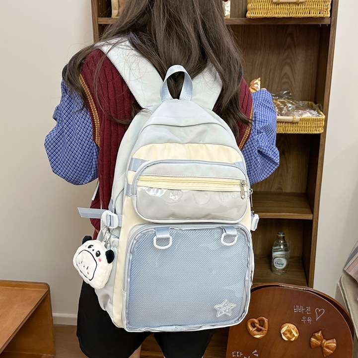 Forest-style large-capacity backpack for girls, ins school style soft girl, versatile transparent pain bag for girls, student class backpack full figure