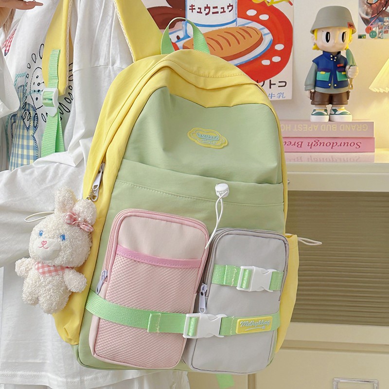 New high-appearation-level college style color-blocking backpack, a versatile large-capacity backpack for junior and senior high school students for casual, light and commuting details Picture