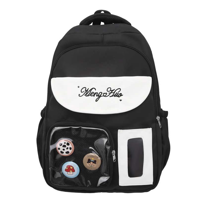 High-appearance-level Korean InS-style solid-color backpacks for junior and senior high school students, large-capacity transparent smudged pain bags for girls Item Picture