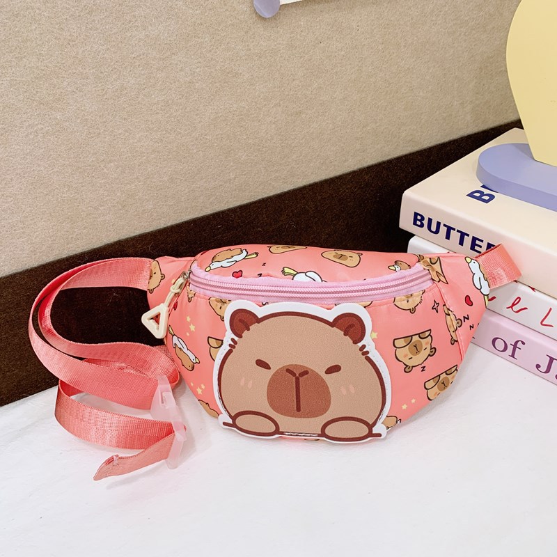 2024 New cartoon doll Capibara stylish single-shoulder bag for children and girls, crossbody cute printed waist bag Specification drawing