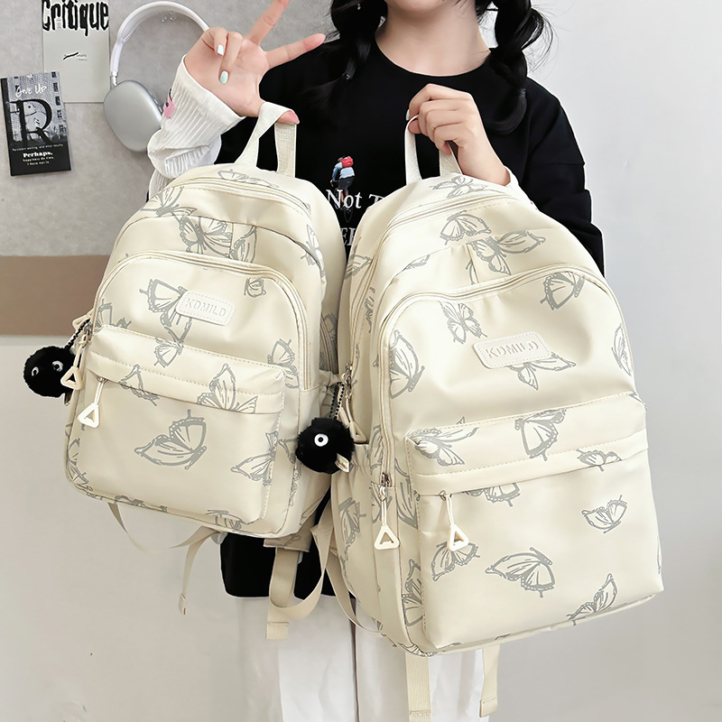 Japanese-style InS-style butterfly print backpacks for girls, junior high school, senior high school and college students, large-capacity computer travel backpacks full figure