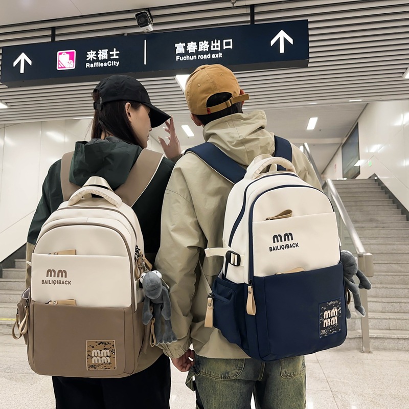 High-quality schoolbags for girls, American retro trend, ins middle school backpacks, large-capacity couple computer backpacks details Picture