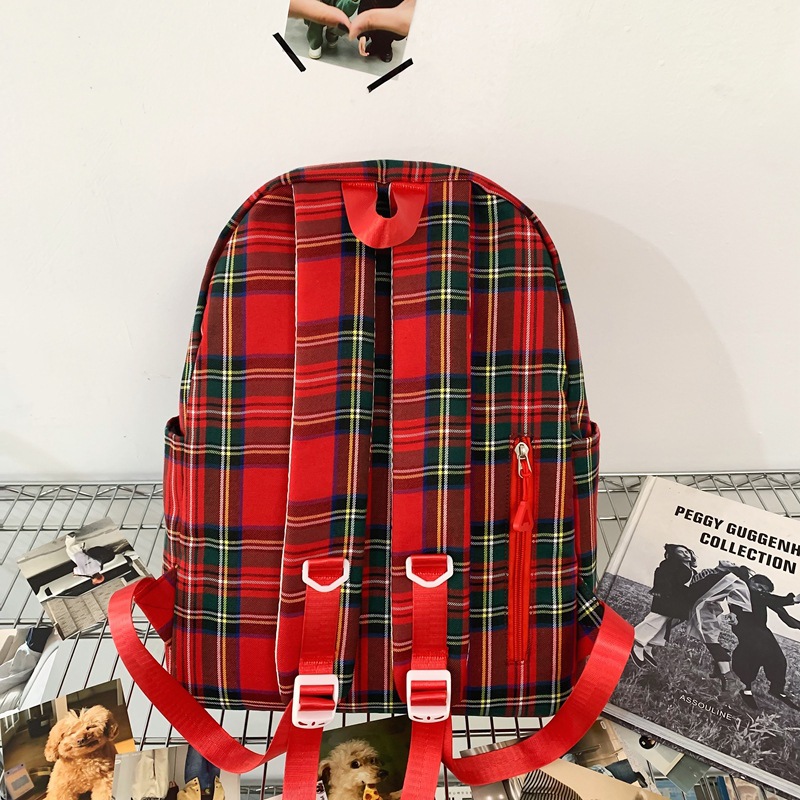 Japanese-style campus autumn and winter retro checkered backpack, junior and senior high school schoolbag, niche large-capacity college student class backpack Specification drawing
